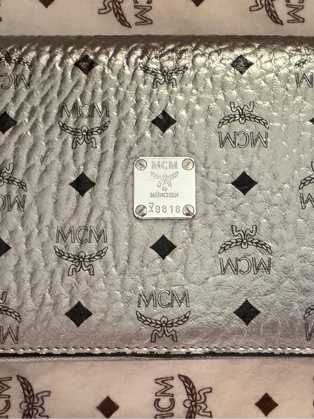 MCM Silver Metallic Logo-Print Women's Wallet